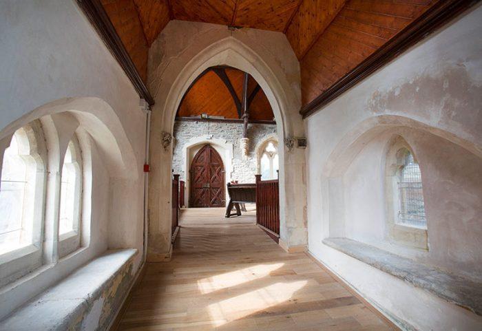 Cathays Cemetery Chapel internal corridor